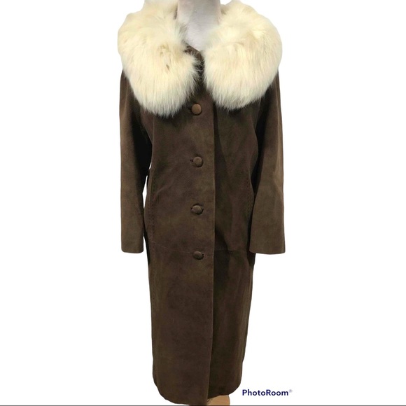 Jackets & Blazers - Full Length Suede Coat with Real Fur Collar | Luxury Vintage | stunning